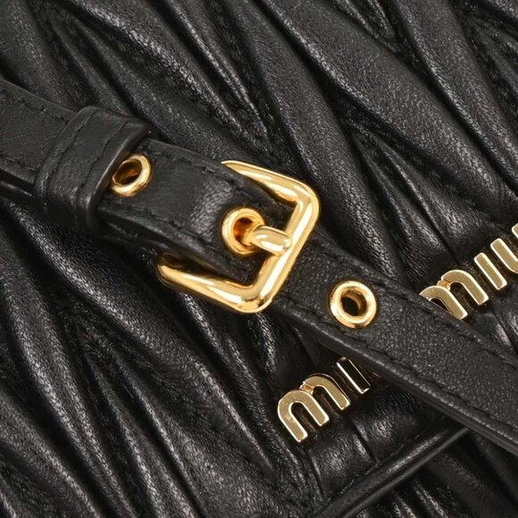 Miu Miu Black Lambskin Matelasse Wallet On Chain WOC 5BP290 144868 - Picture 4 of 10